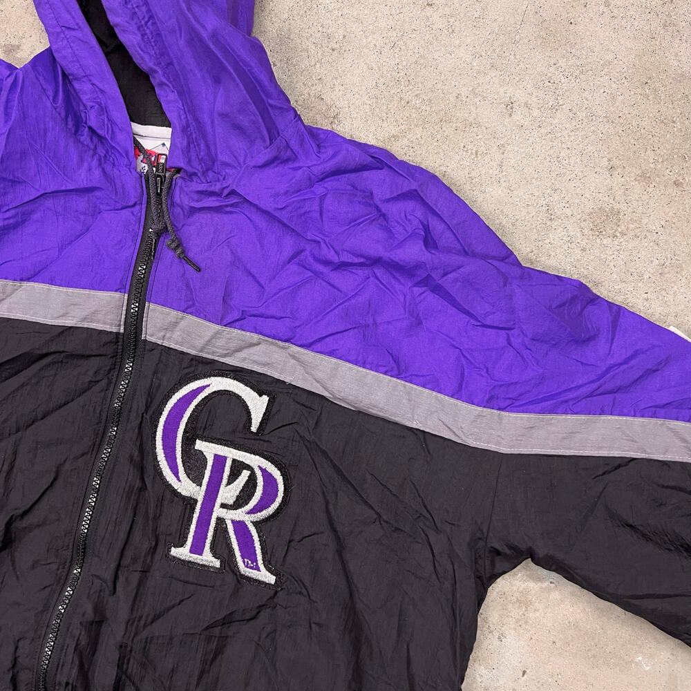 Vintage 90s Colorado Rockies Felco Lined Hooded Windbreaker Jacket Baseball MLB - Picture 7 of 9